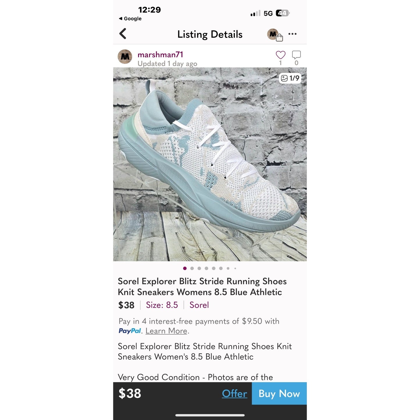 Sorel 8.5 Women's Kinetic RNEGD Lace Sneaker Aqua/White