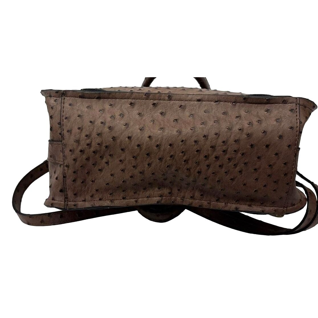 London Fog Brown Ostrich Embossed Satchel Handbag With Shoulder Strap