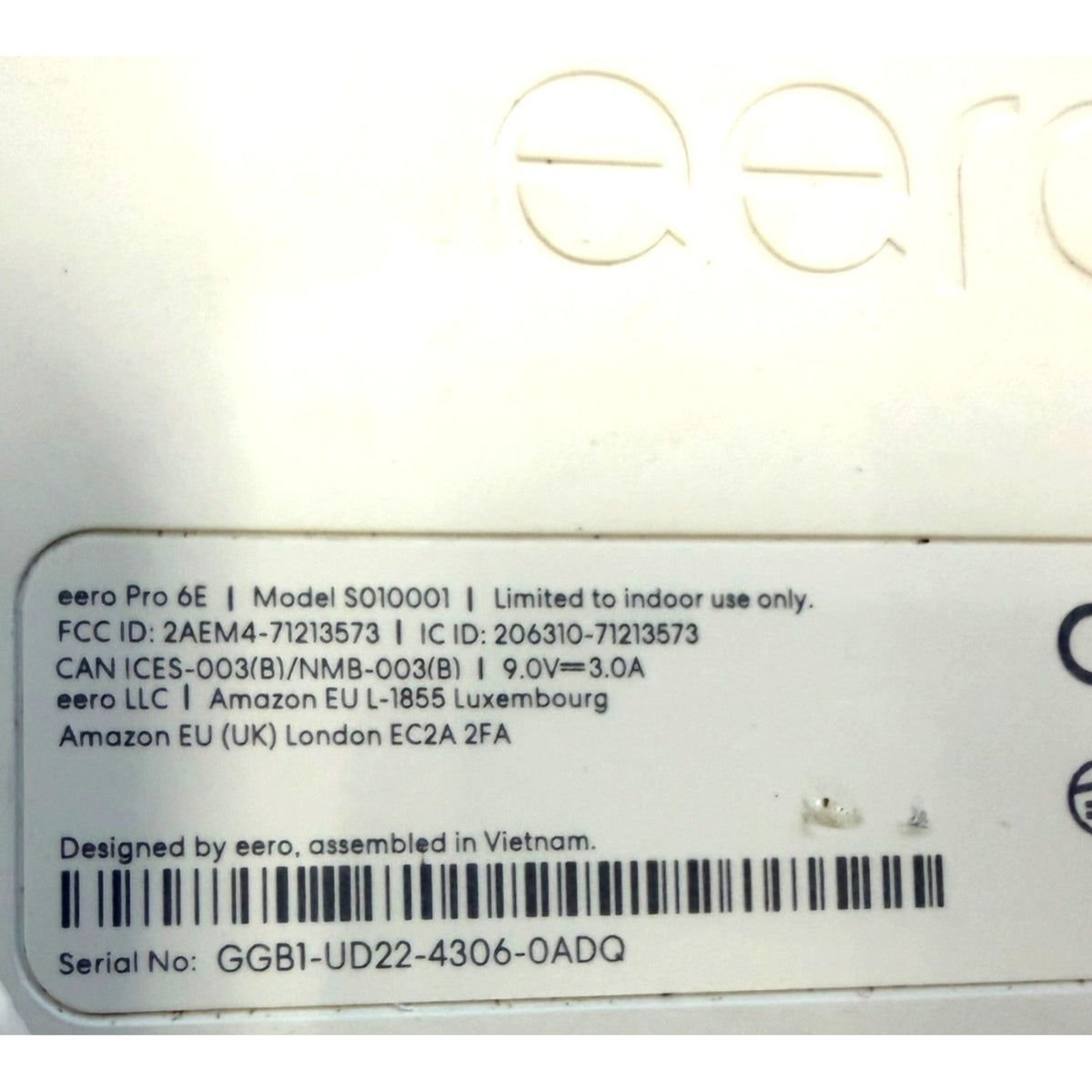 Eero Pro 6E Tri-Band Mesh Wi-Fi 6E System Model S010001 - White