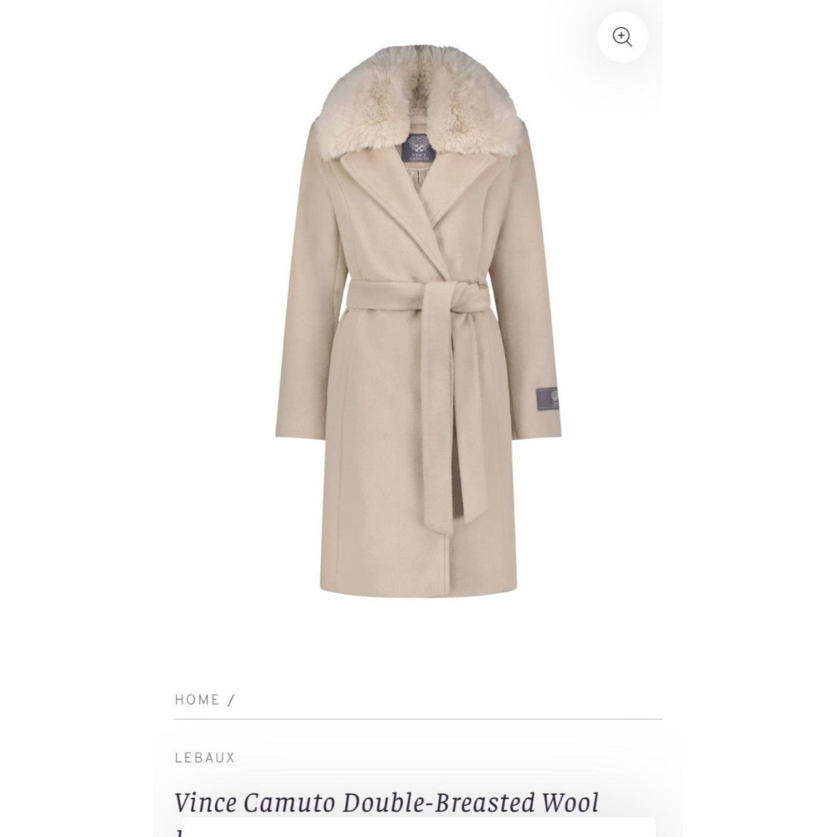 Vince Camuto Double Breasted Beige Faux Fur Collar Wool Blend Long Coat Size L