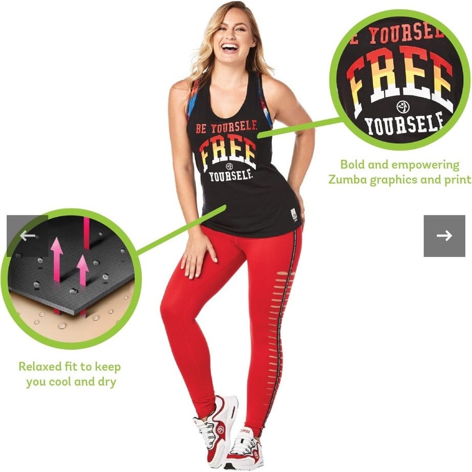 Zumba Womens Racerback Tank Top With Empowering "Be Yourself Free Yourself" XS NWT