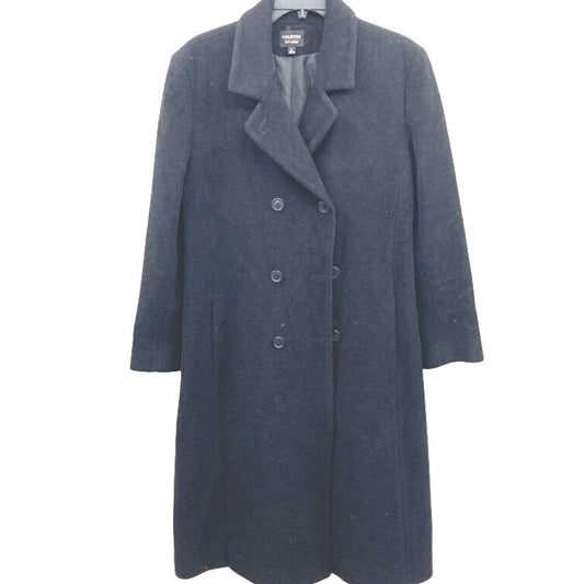 Halston Studio Women's Black Wool Blend Double-Breasted Coat Size 14
