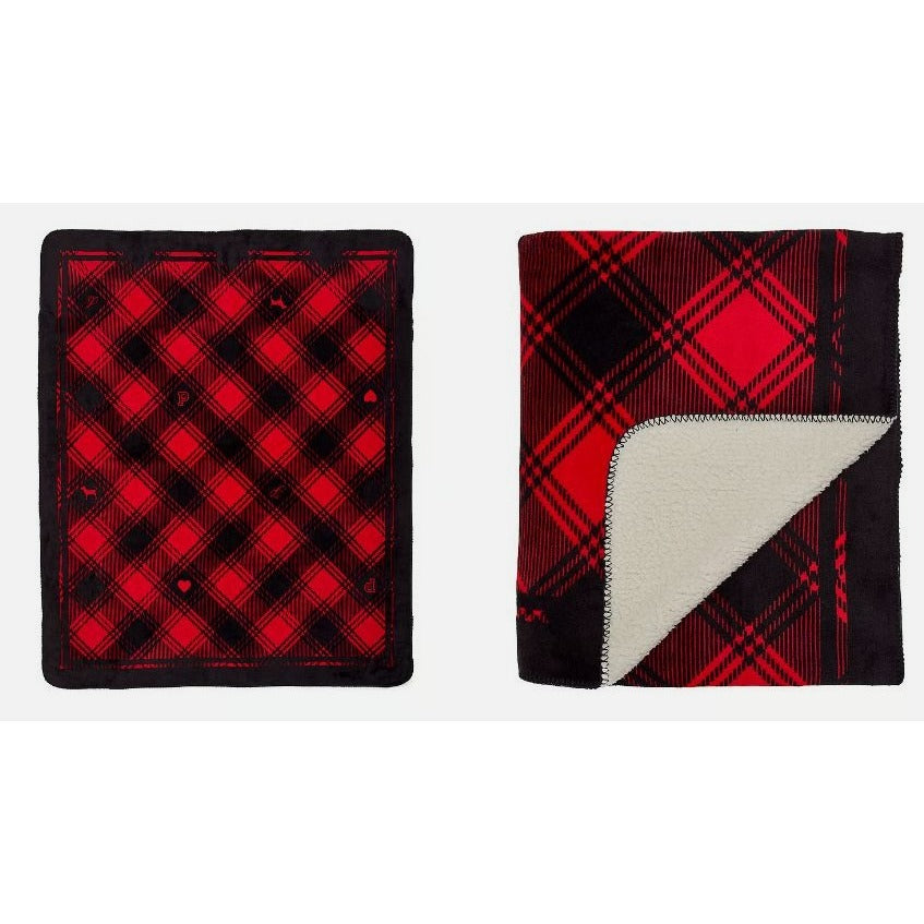 Victoria Secret Red & Black Plaid Plush Sherpa Throw Blanket 50" X 60"  New