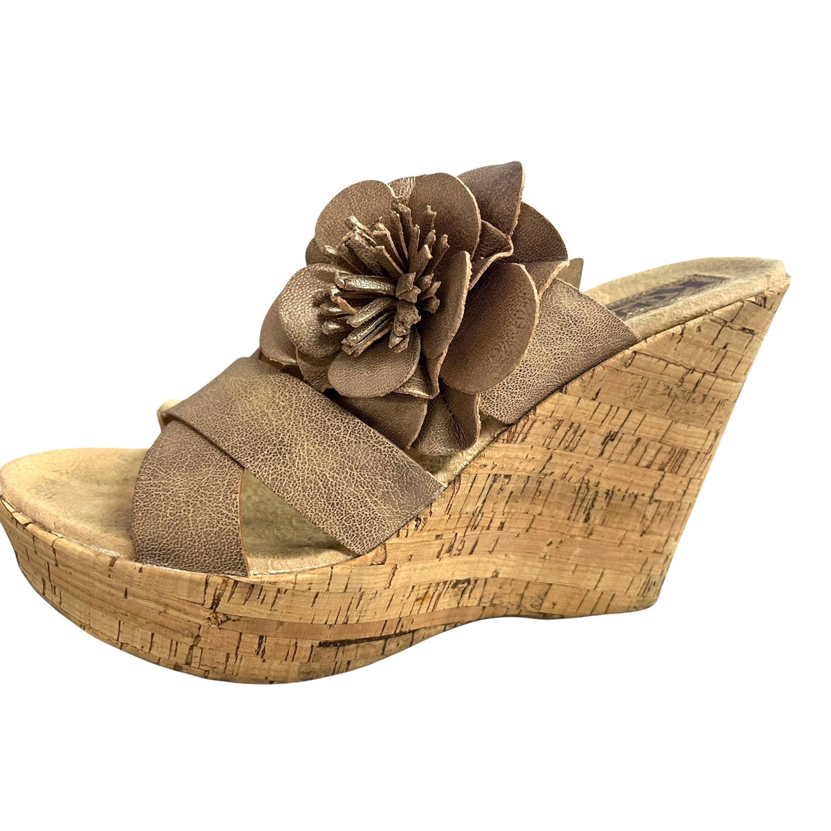 Korks by Kork-Ease Women's Leather Flower Wedge Sandals Size 10