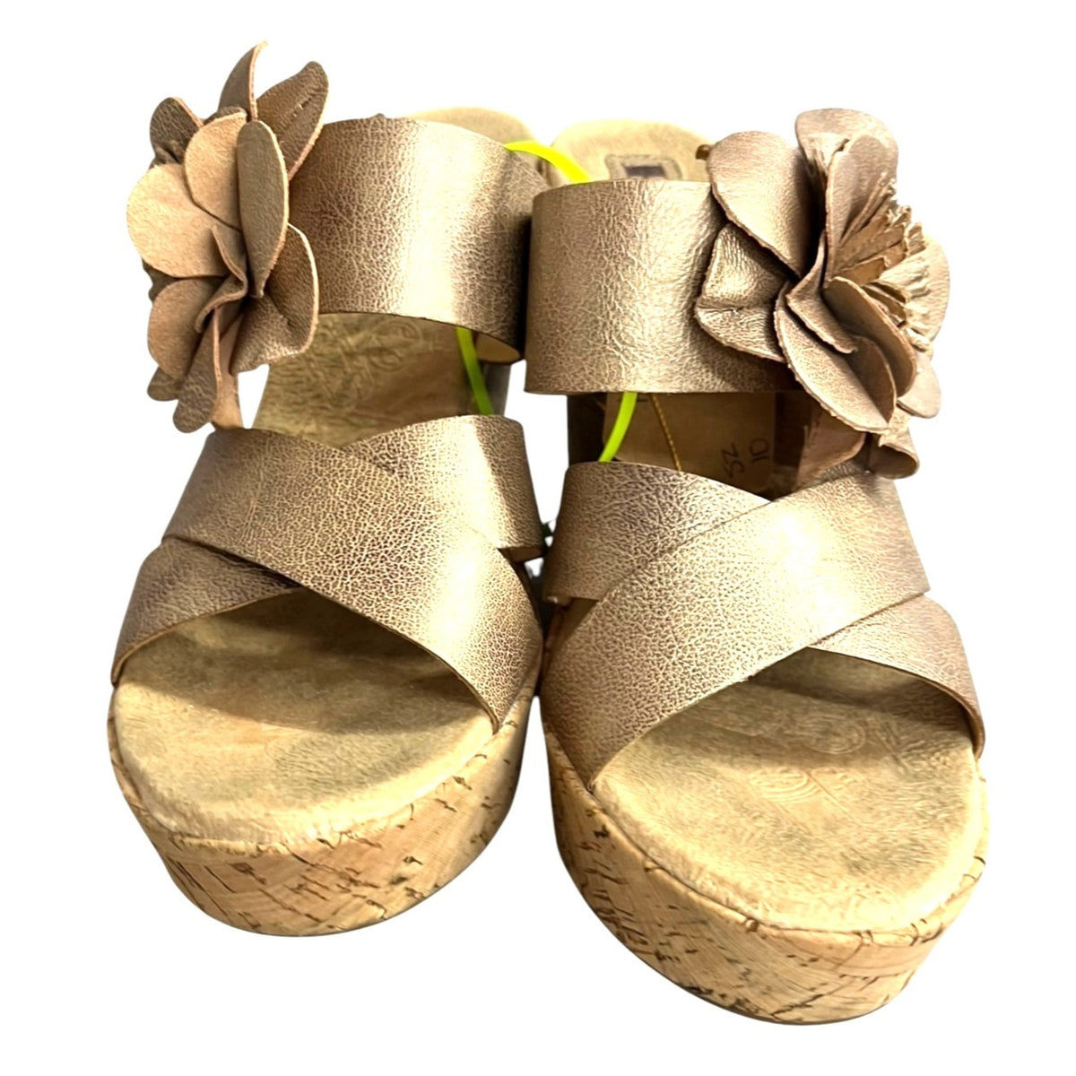Korks by Kork-Ease Women's Leather Flower Wedge Sandals Size 10
