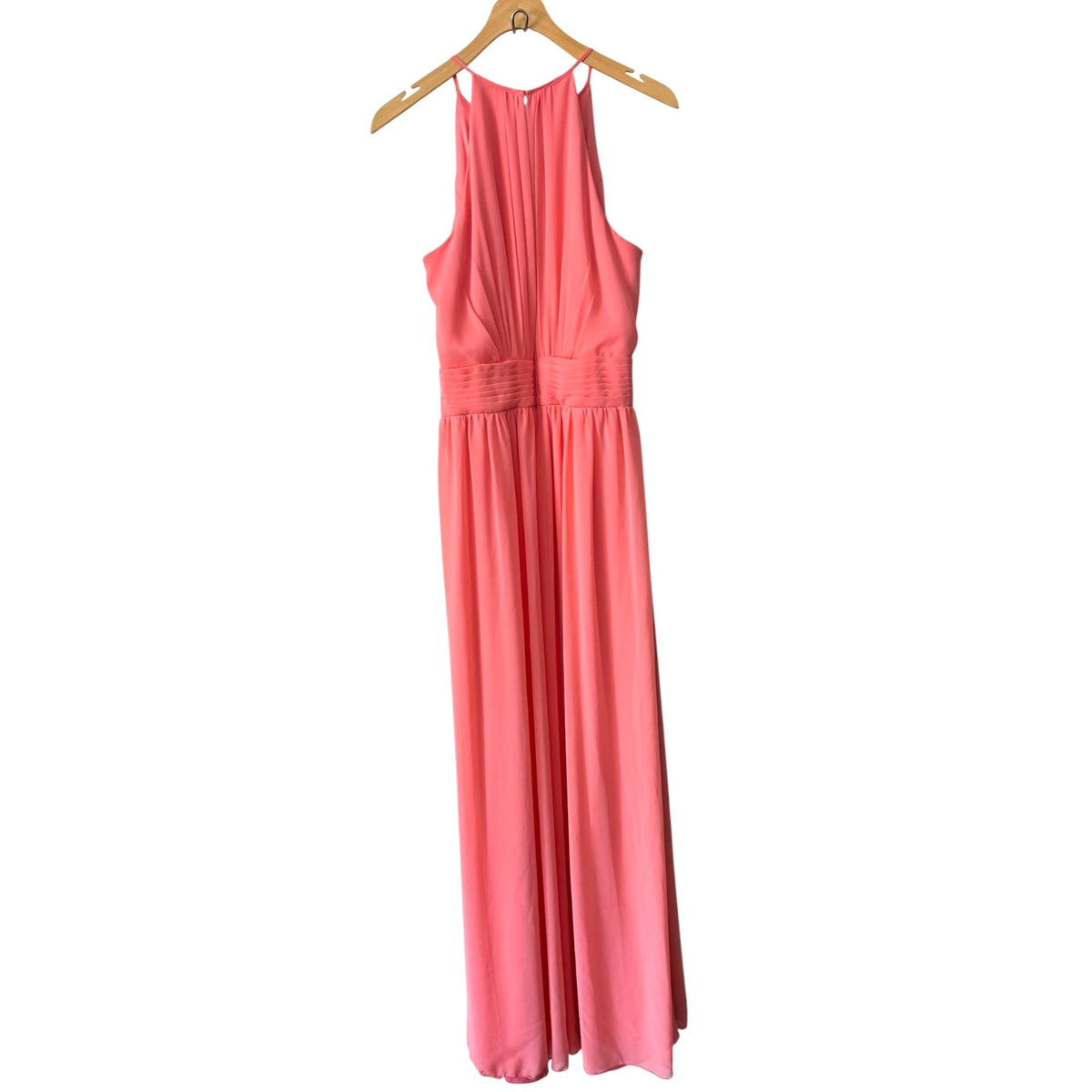 David's Bridal Coral Maxi Dress Sleeveless Halter Style With Ruched Waist Women’s 12