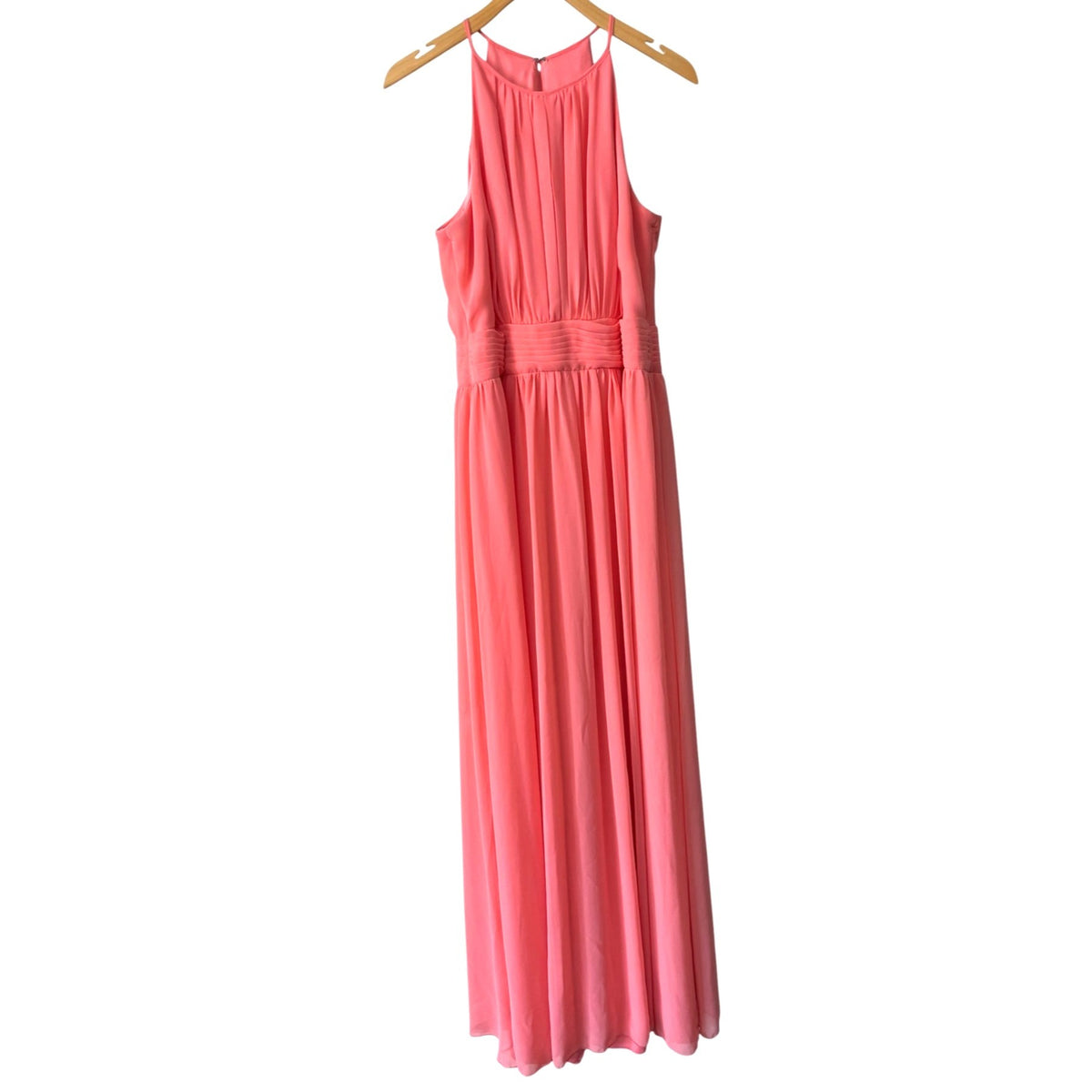 David's Bridal Coral Maxi Dress Sleeveless Halter Style With Ruched Waist Women’s 12