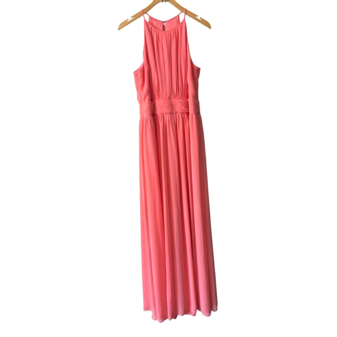 David's Bridal Coral Maxi Dress Sleeveless Halter Style With Ruched Waist Women’s 12