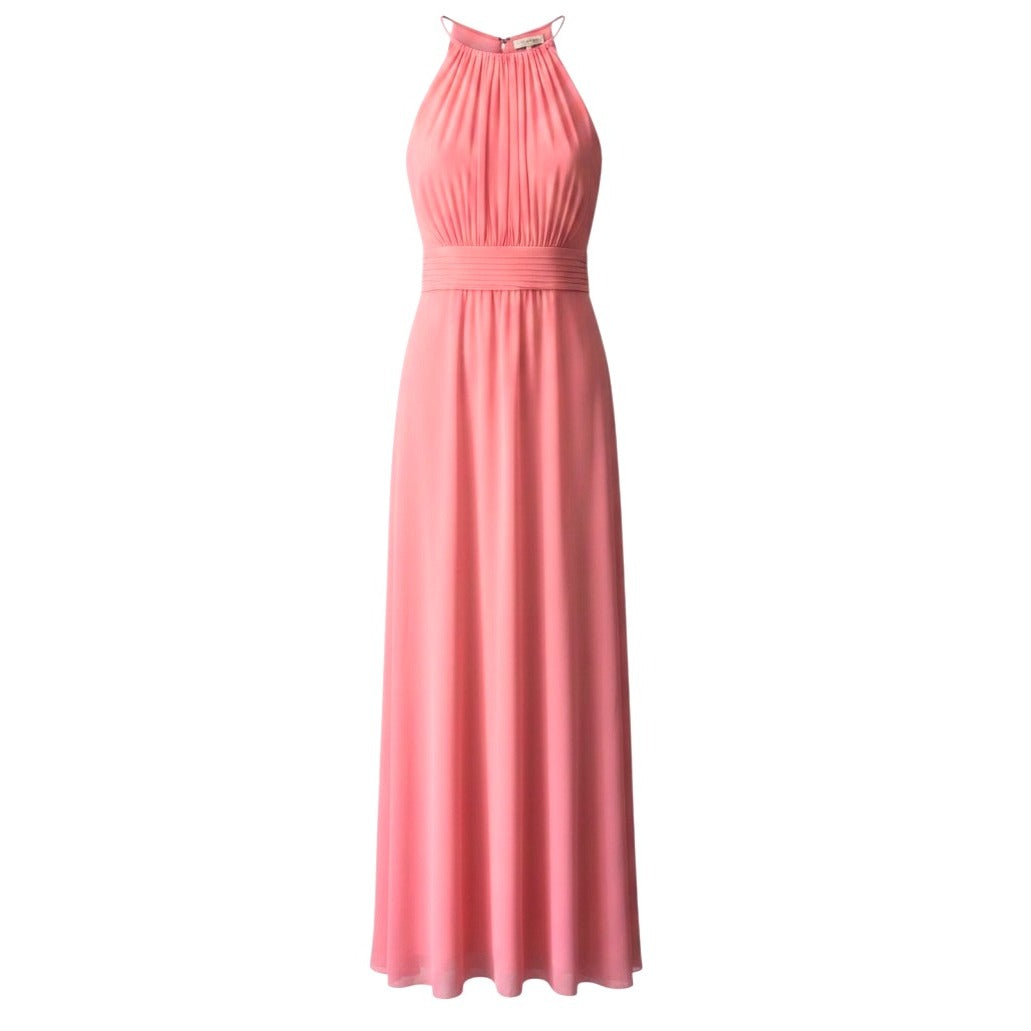 David's Bridal Coral Maxi Dress Sleeveless Halter Style With Ruched Waist Women’s 12
