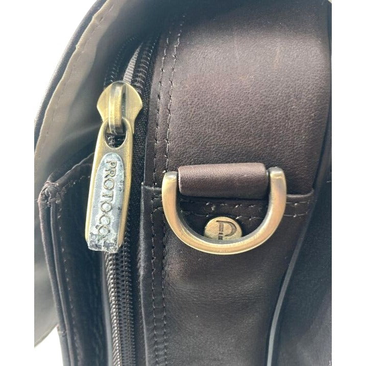 Protocol Dark Brown Genuine Leather Messenger Bag