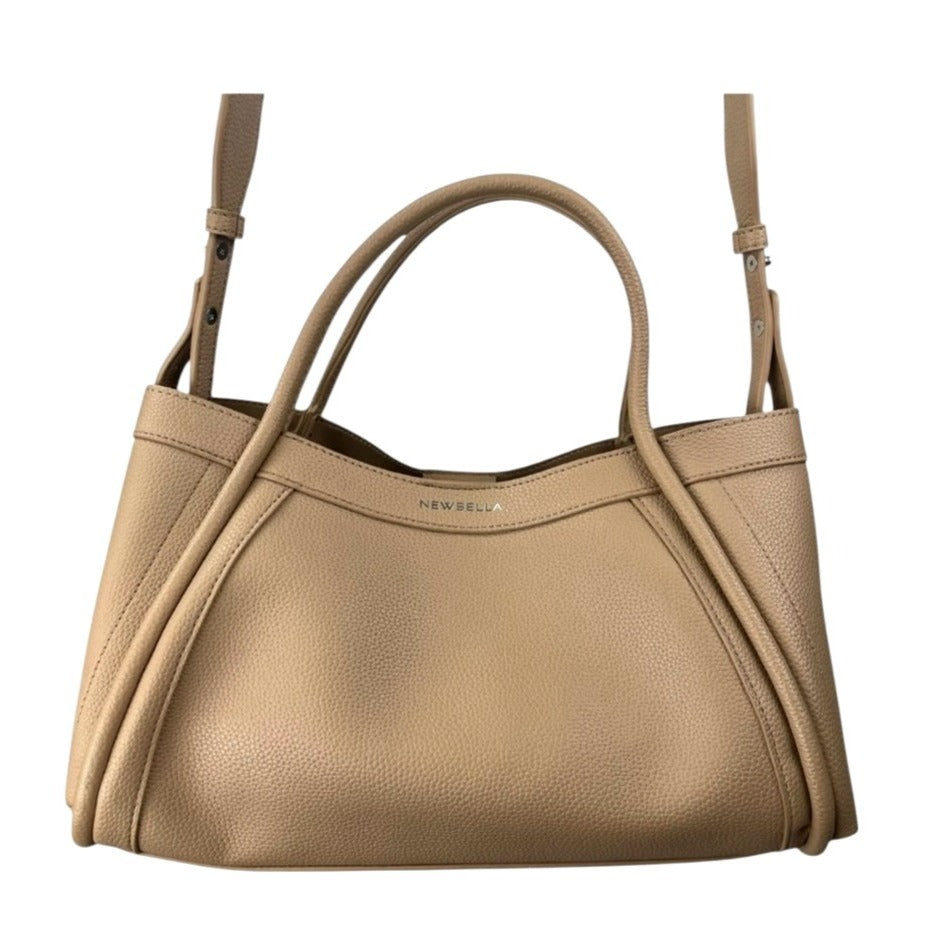 Newbella Kelly Light Beige Faux Leather Vegan Crossbody Handbag With Pebble Texture & Pouch