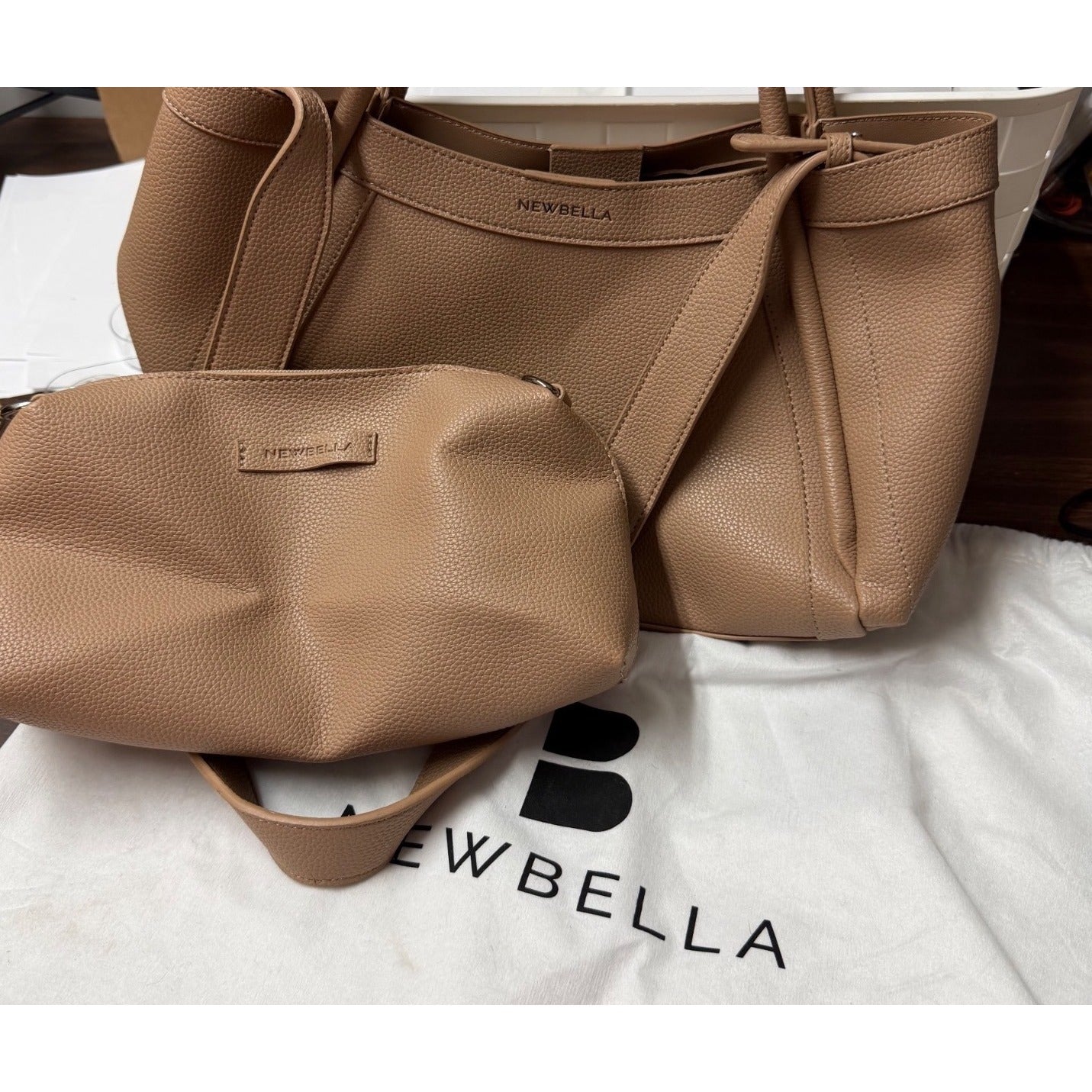 Newbella Kelly Light Beige Faux Leather Vegan Crossbody Handbag With Pebble Texture & Pouch