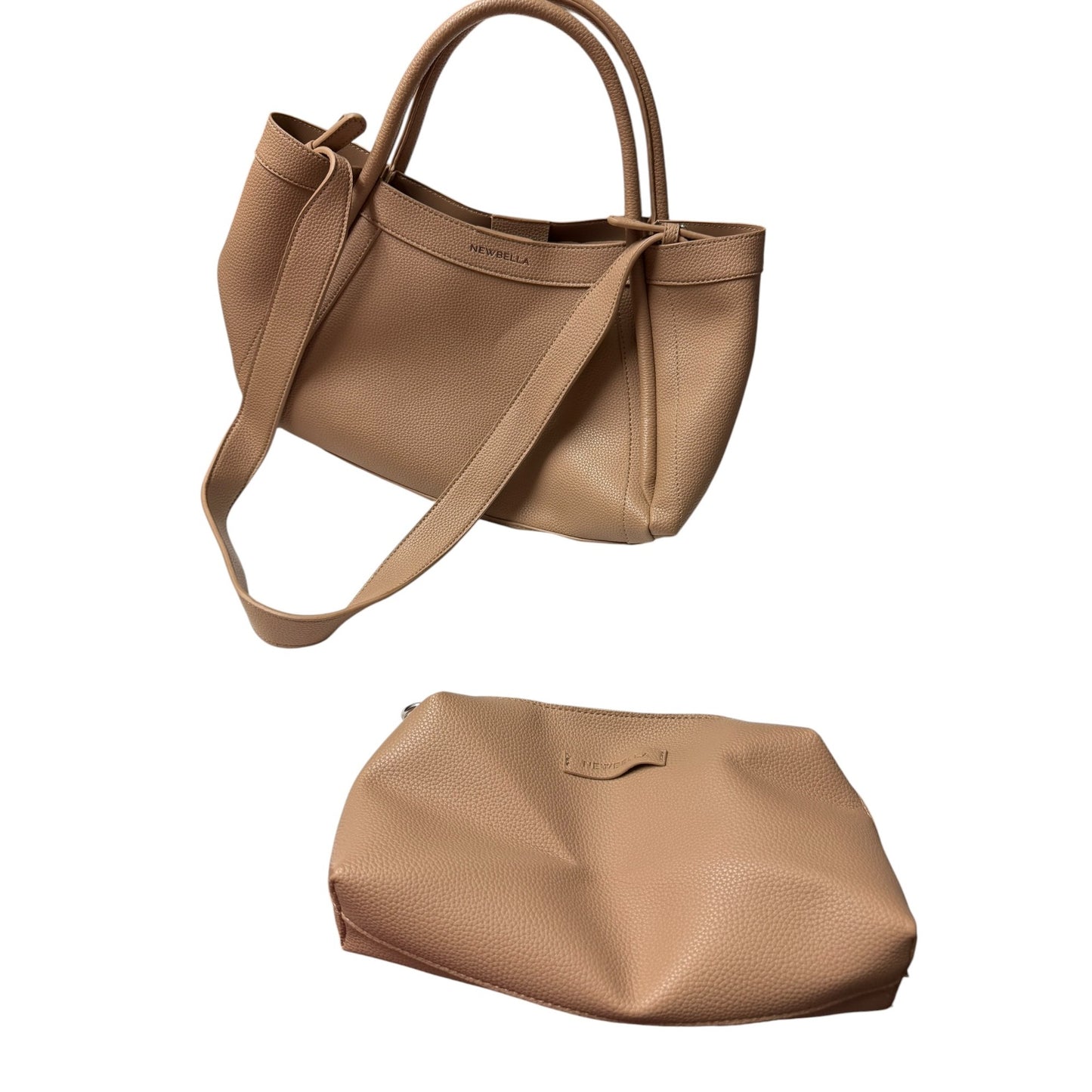 Newbella Kelly Light Beige Faux Leather Vegan Crossbody Handbag With Pebble Texture & Pouch