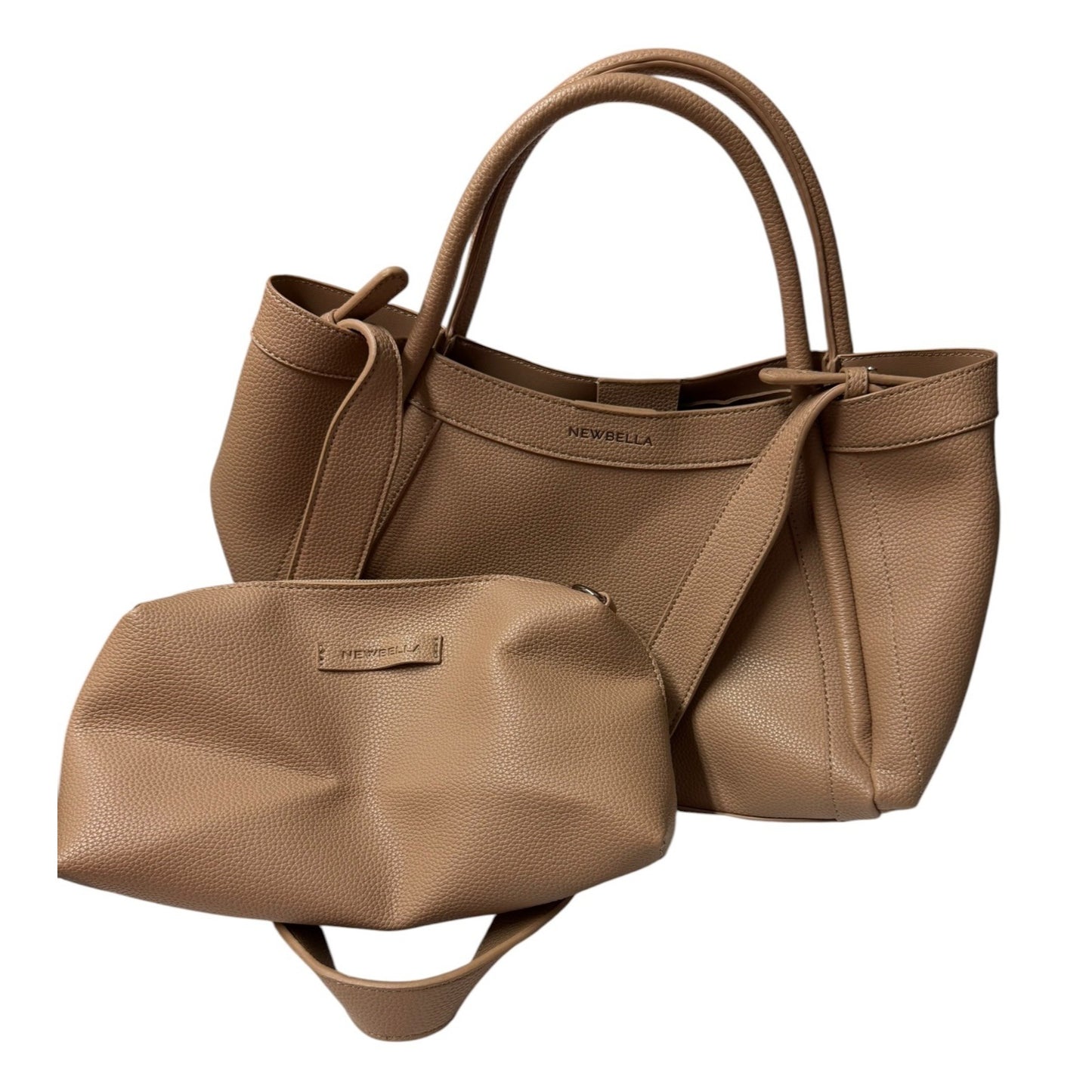 Newbella Kelly Light Beige Faux Leather Vegan Crossbody Handbag With Pebble Texture & Pouch