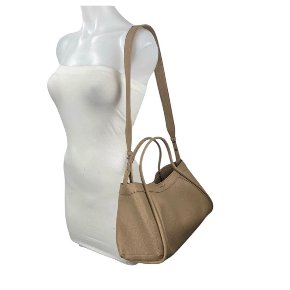 Newbella Kelly Light Beige Faux Leather Vegan Crossbody Handbag With Pebble Texture & Pouch