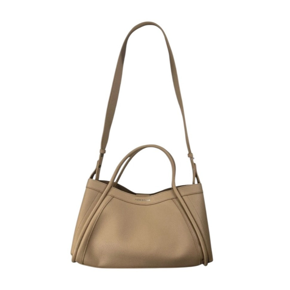 Newbella Kelly Light Beige Faux Leather Vegan Crossbody Handbag With Pebble Texture & Pouch