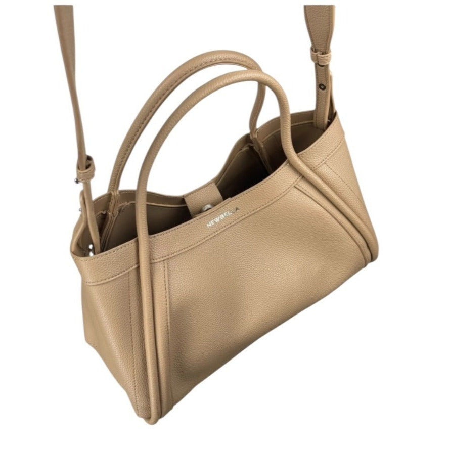 Newbella Kelly Light Beige Faux Leather Vegan Crossbody Handbag With Pebble Texture & Pouch