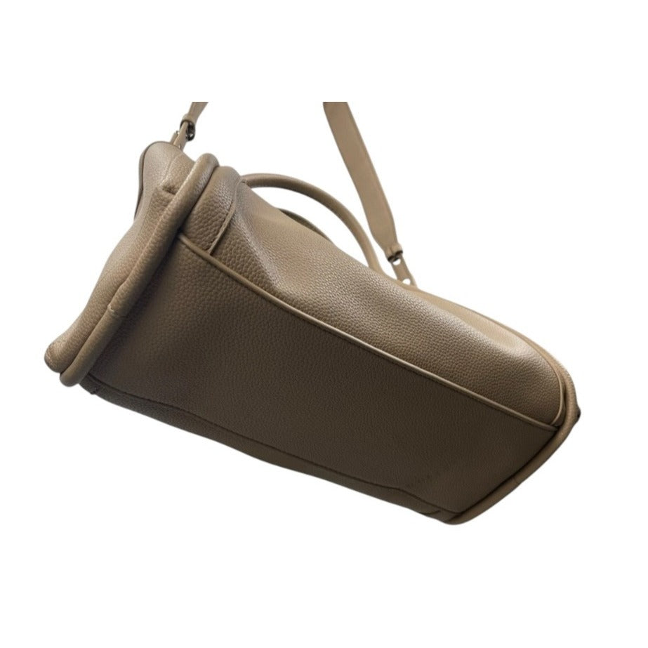 Newbella Kelly Light Beige Faux Leather Vegan Crossbody Handbag With Pebble Texture & Pouch