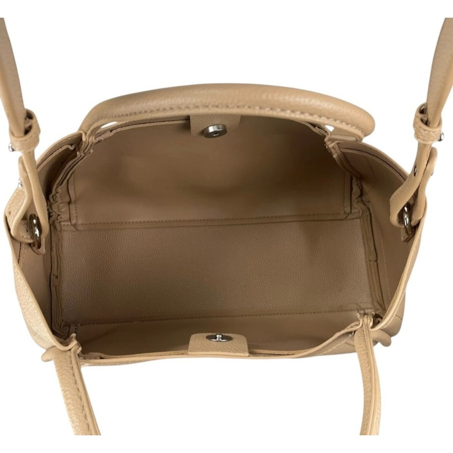 Newbella Kelly Light Beige Faux Leather Vegan Crossbody Handbag With Pebble Texture & Pouch