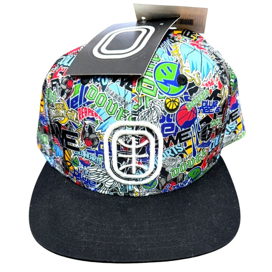 Overtime Graffiti Snapback Hat Adjustable Black Bill Multicolor Design