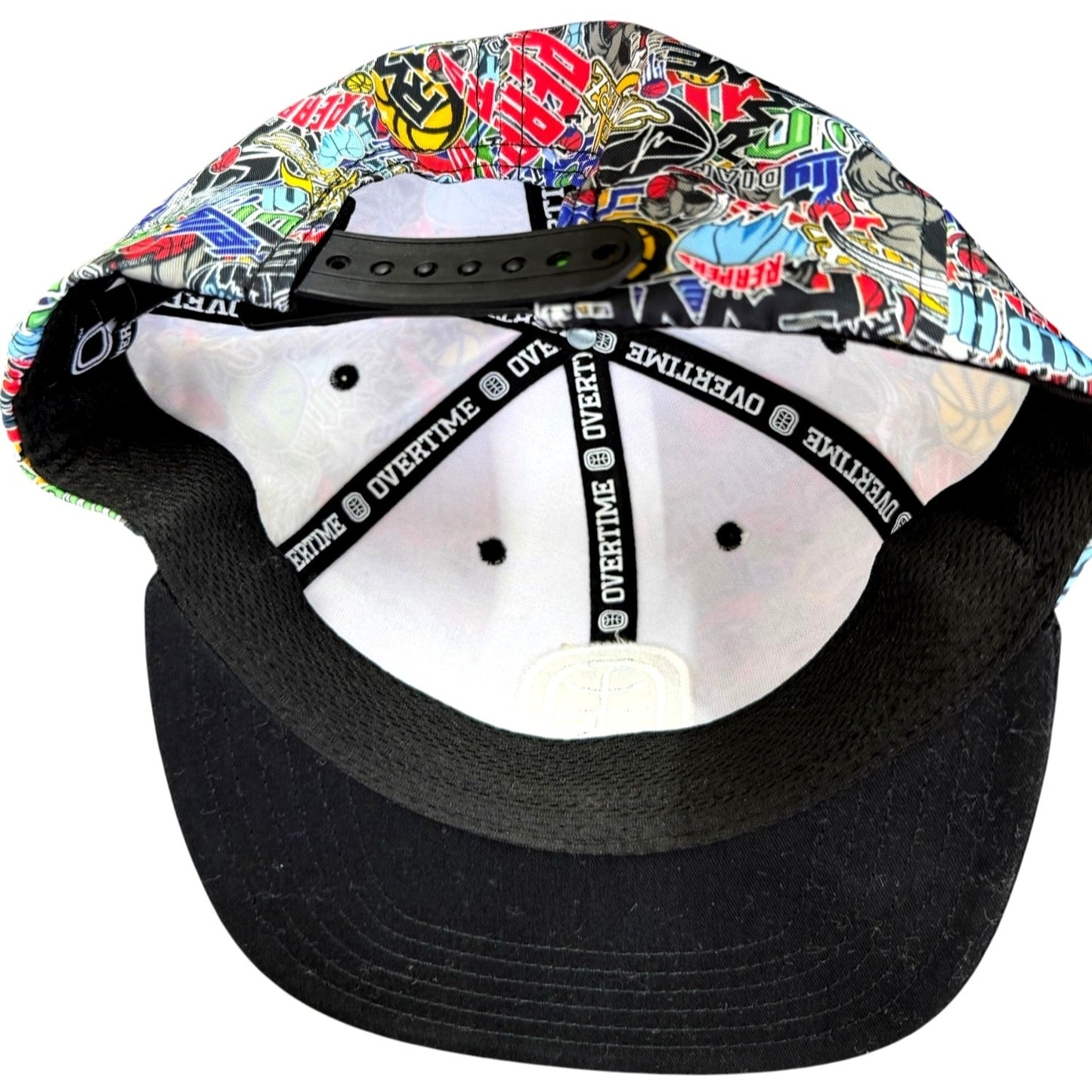 Overtime Graffiti Snapback Hat Adjustable Black Bill Multicolor Design