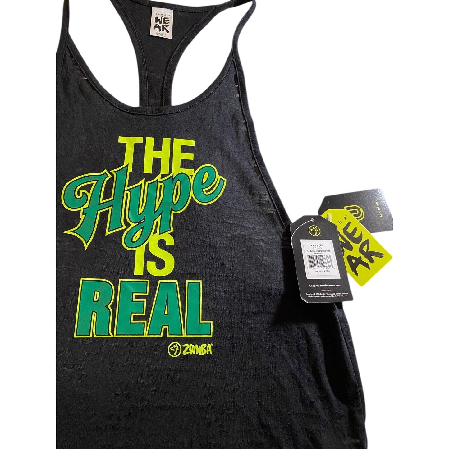 Zumba Black Racerback Tank Top "The Hype Is Real" Womens Activewear Fitness XS