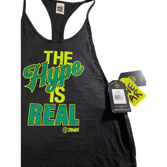 Zumba Black Racerback Tank Top "The Hype Is Real" Womens Activewear Fitness XS