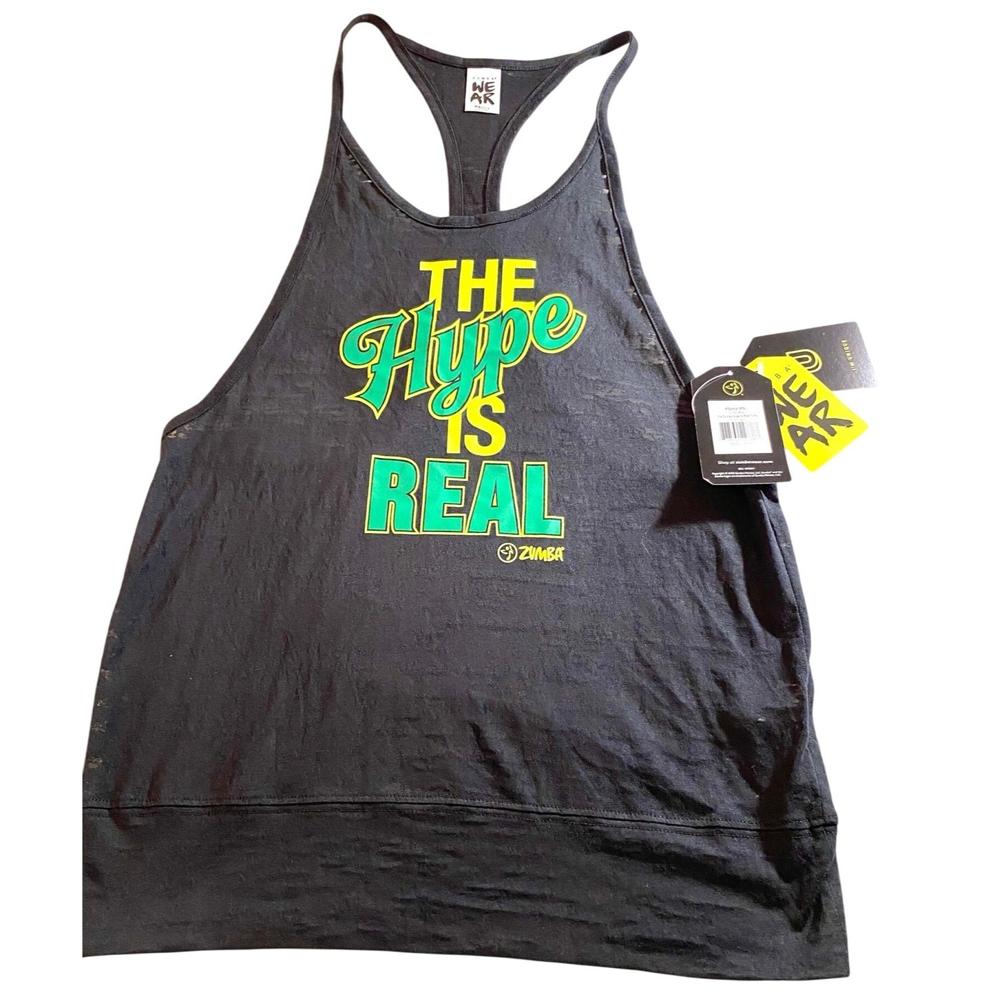 Zumba Black Racerback Tank Top "The Hype Is Real" Womens Activewear Fitness XS