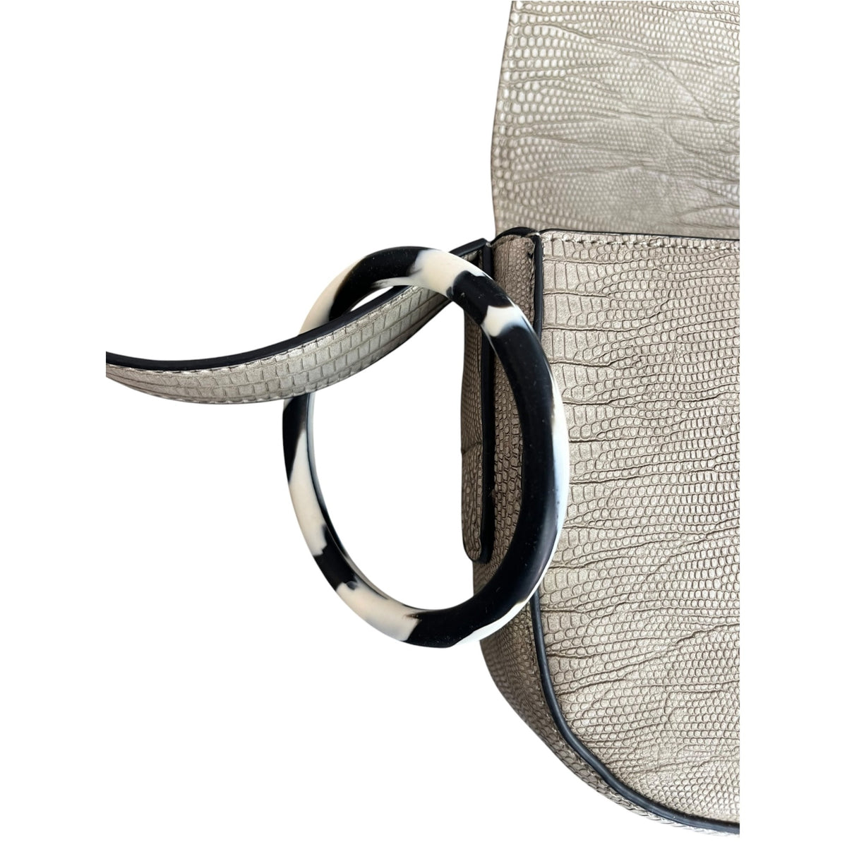 London Fog Aster Croc-Embossed Beige Shoulder Bag