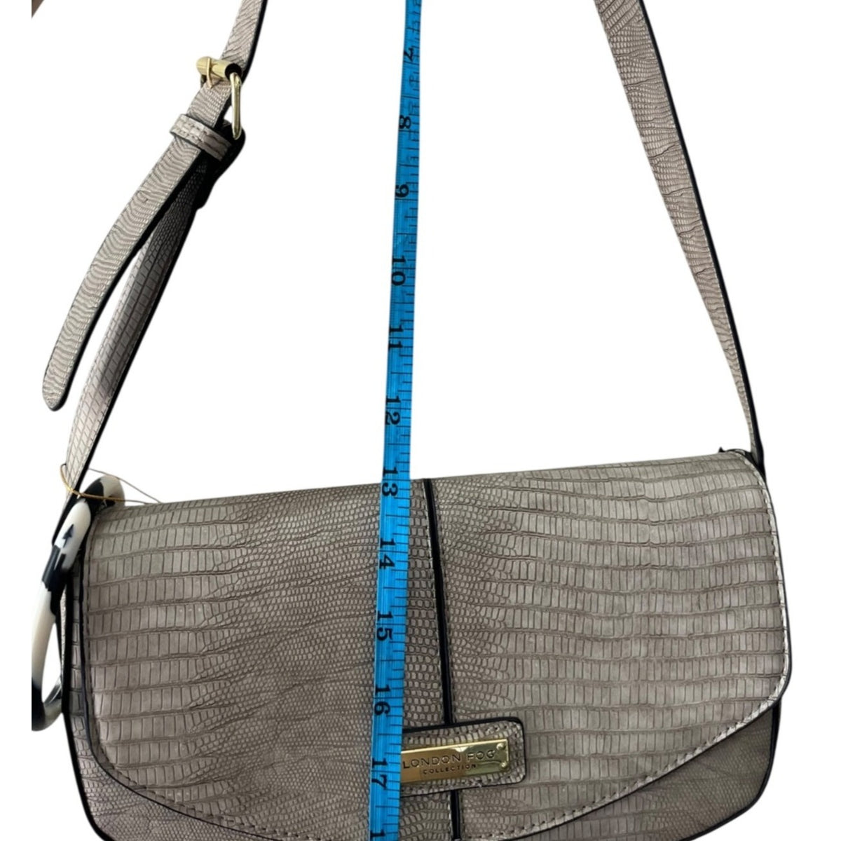 London Fog Aster Croc-Embossed Beige Shoulder Bag