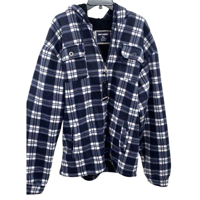Lee HanTon Navy Plaid Hooded Jacket 2XL Sherpa-Lined Fleece Full-Zip NWT