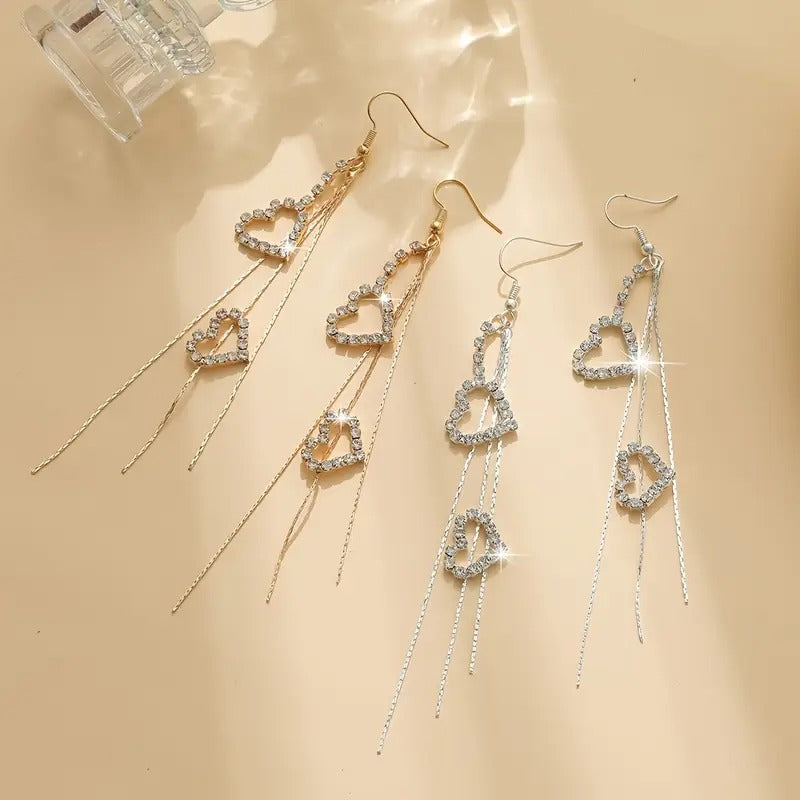 Heart Dangle Gold Tone Earrings