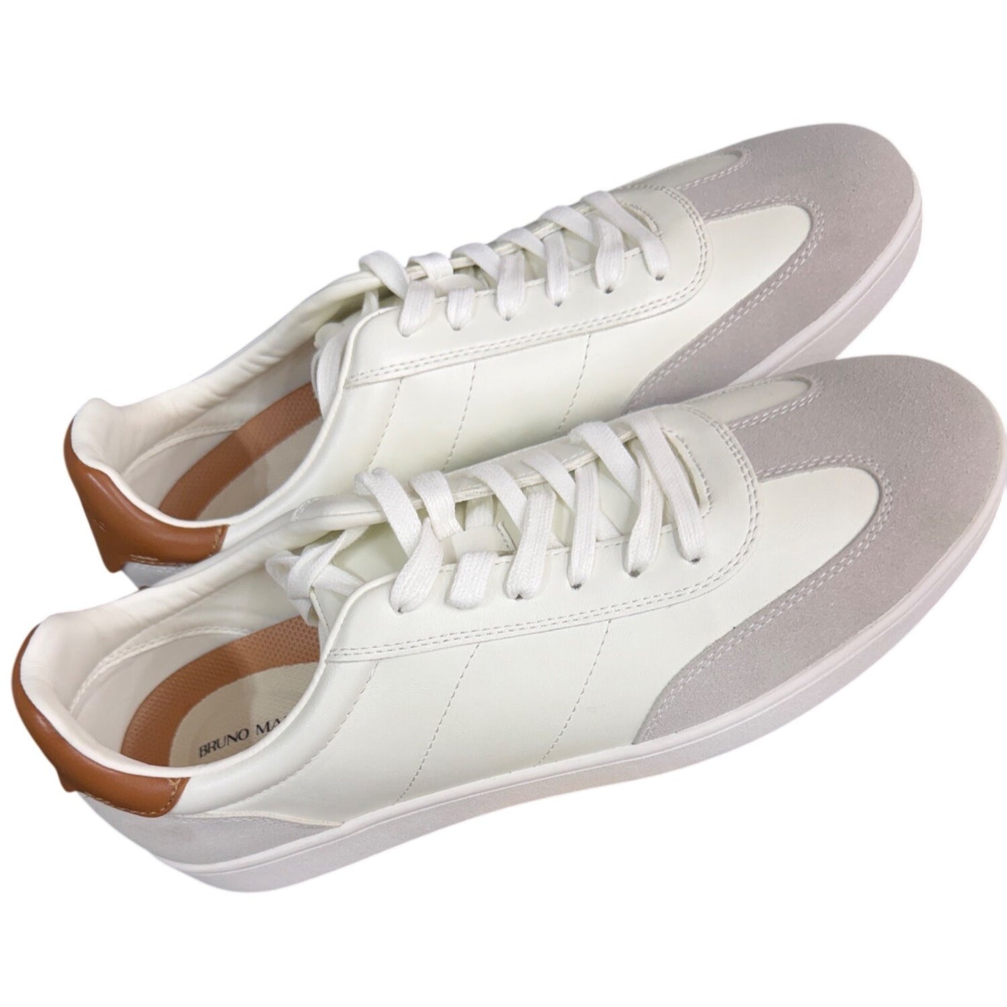 Bruno Marc White & Gray Mens Sneakers With Brown Heel Accents Lace-Up Design Size 10.5 New In Box