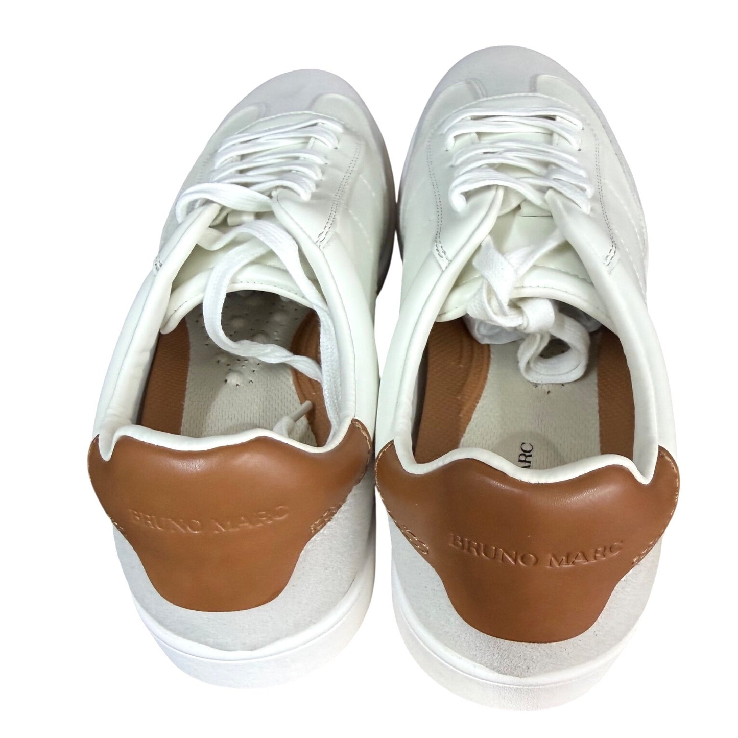 Bruno Marc White & Gray Mens Sneakers With Brown Heel Accents Lace-Up Design Size 10.5 New In Box