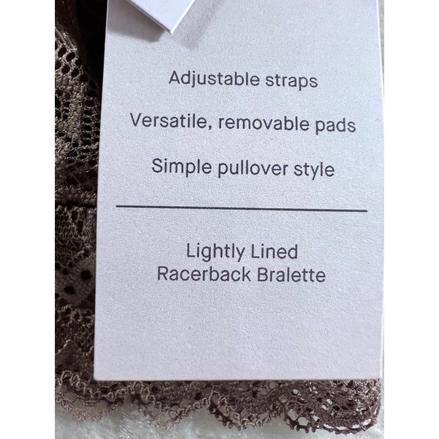 Auden Lightly Lined Lace Racerback Bralette With Removable Pads Pullover Style Size M