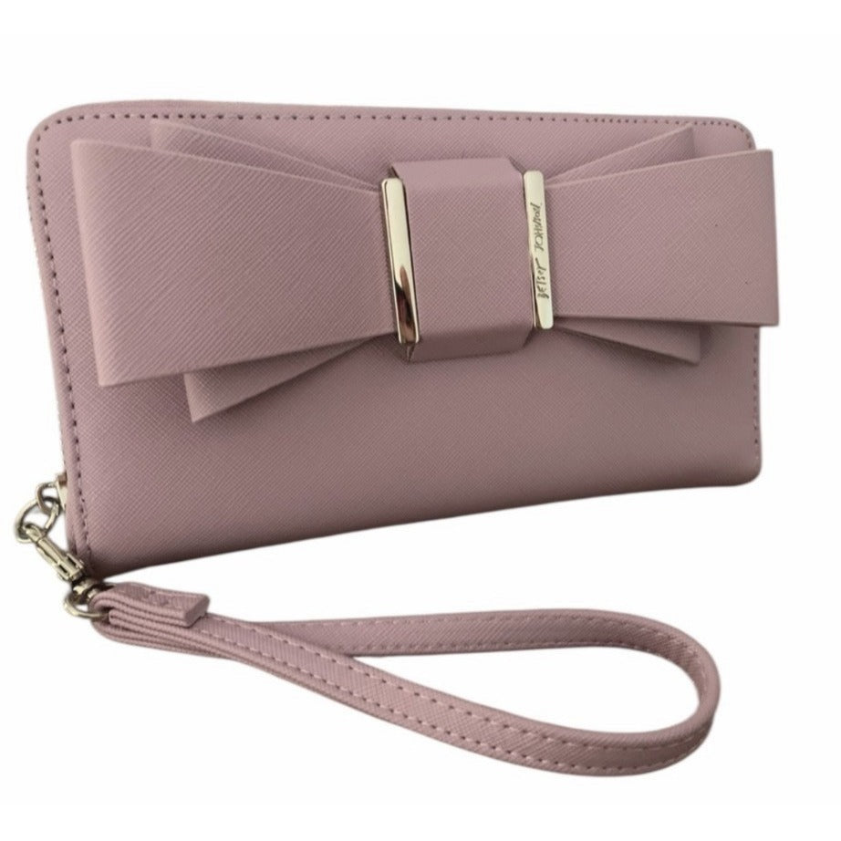 Betsey Johnson Lavender Bow Wristlet Wallet With Zipper Closure & Card Slots NWOT
