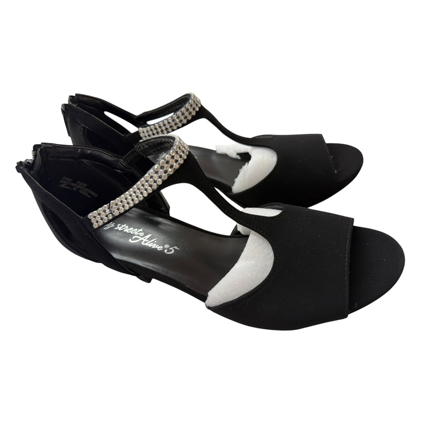 Easy Street Black Rhinestone T-Strap Open-Toe Heels With Rear Zip Closure Size 8.5 NWOB