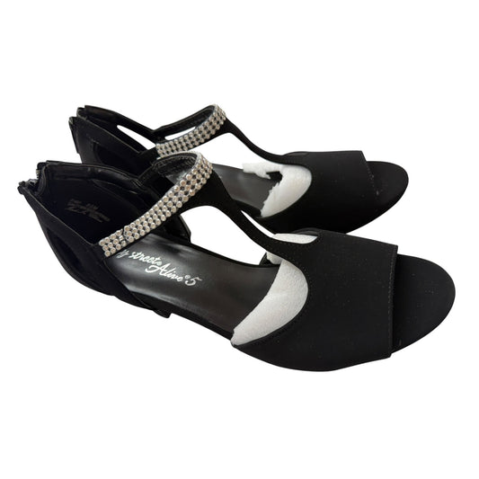Easy Street Black Rhinestone T-Strap Open-Toe Heels With Rear Zip Closure Size 8.5 NWOB