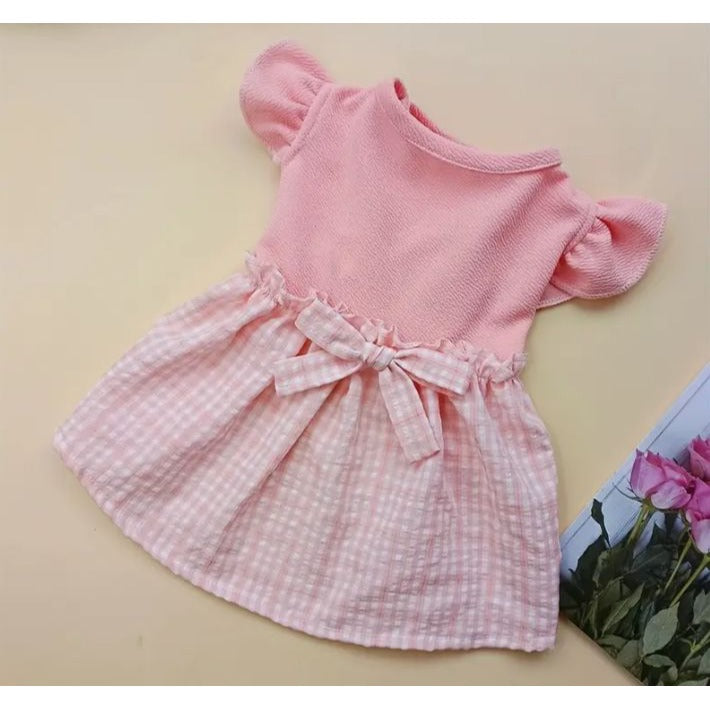 Pink Plaid Bow Ruffles Dog Pet Cat XS Dress NWOT