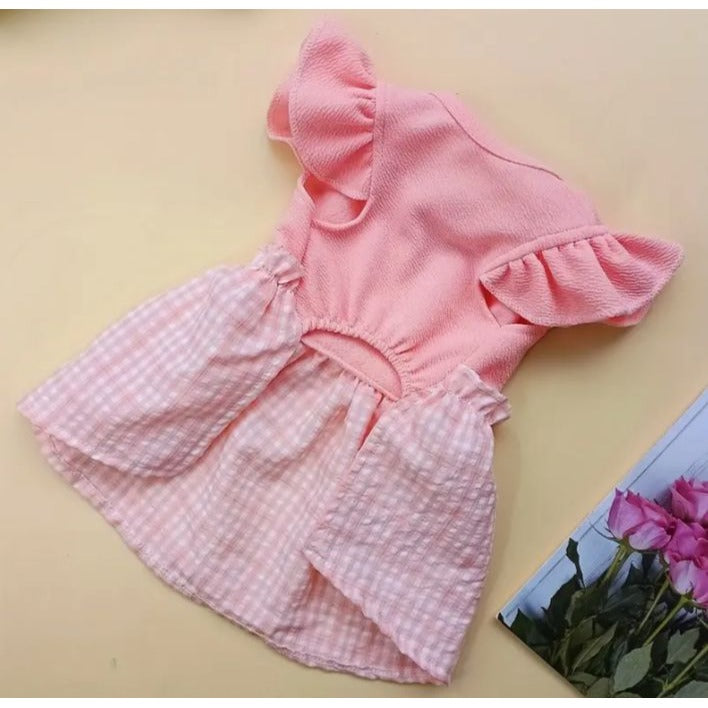 Pink Plaid Bow Ruffles Dog Pet Cat XS Dress NWOT