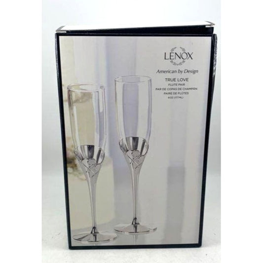 Lenox True Love 6 Oz Silver-Plated Champagne Toasting Flutes Pair In Box