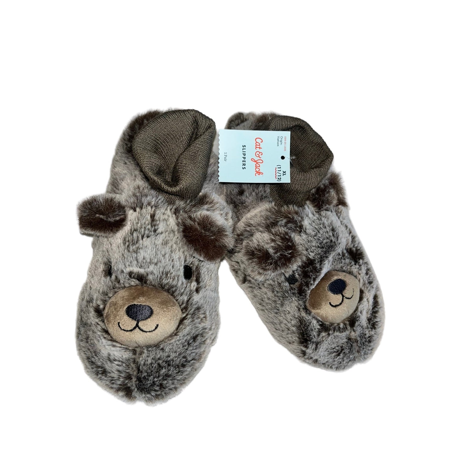 *NEW* Little Kids Cat & Jack Bear Slippers ~ Cute, Super Soft! ~ XL 11/12