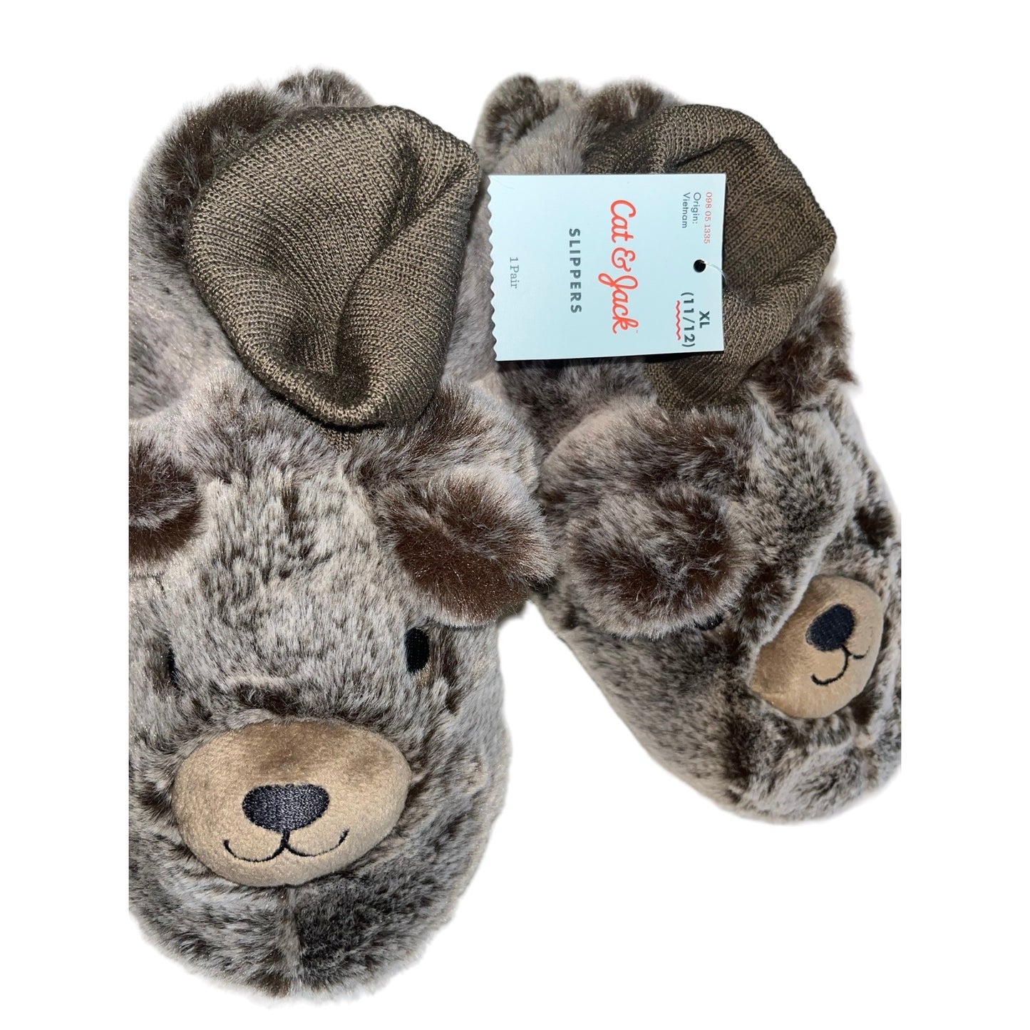 *NEW* Little Kids Cat & Jack Bear Slippers ~ Cute, Super Soft! ~ XL 11/12