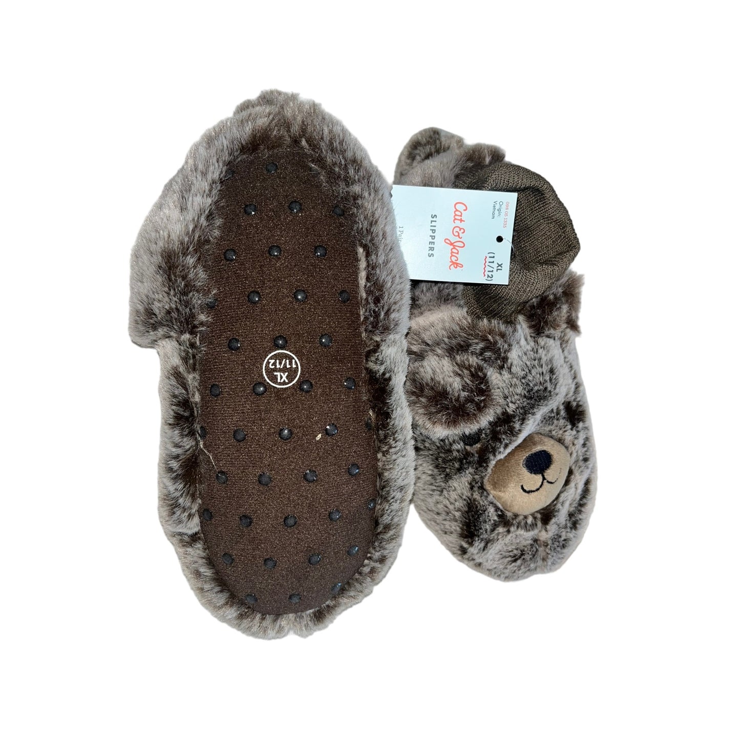 *NEW* Little Kids Cat & Jack Bear Slippers ~ Cute, Super Soft! ~ XL 11/12