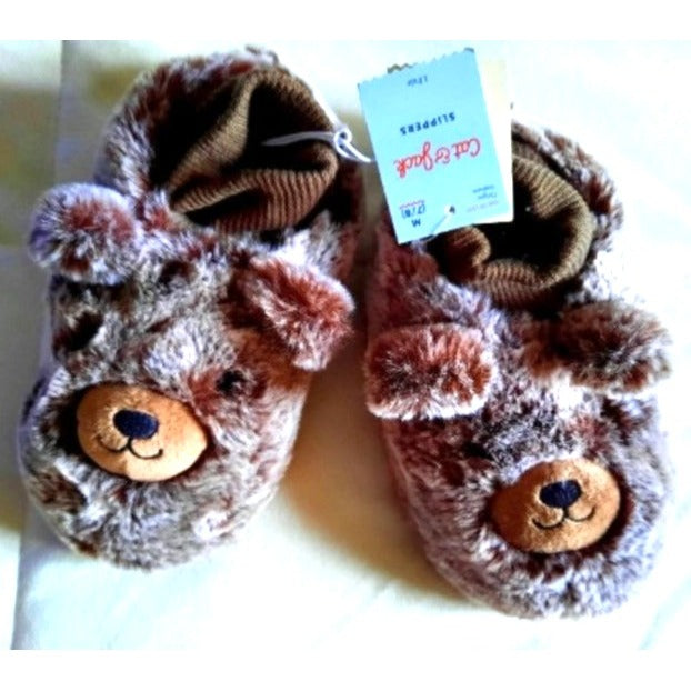 *NEW* Little Kids Cat & Jack Bear Slippers ~ Cute, Super Soft! ~ XL 11/12