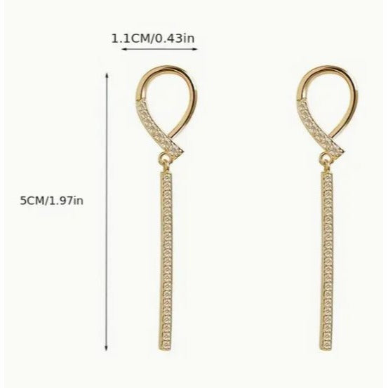 Gold Tone Long Drop Earrings With Rhinestone Detailing For Women
