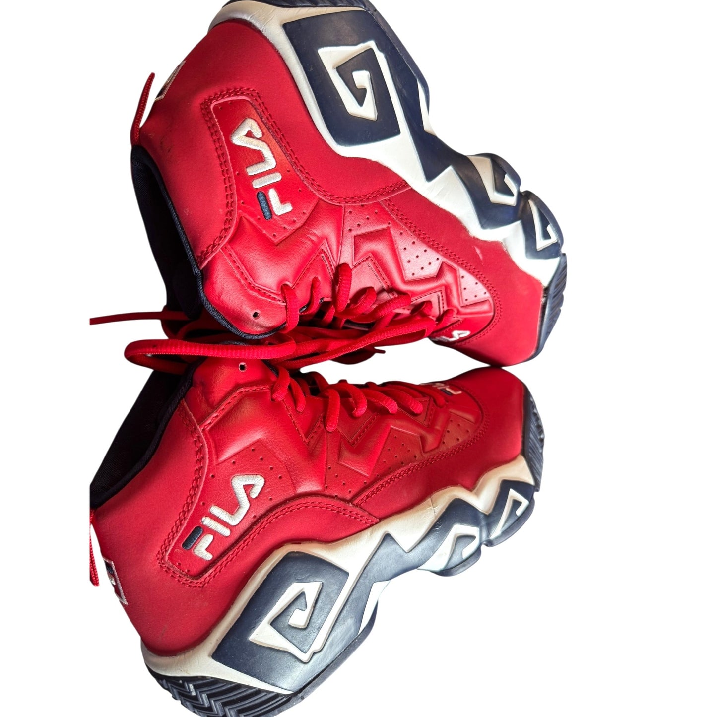 Fila MB Boy's Red & Navy Retro High-Top Basketball Shoes Sz 5.5