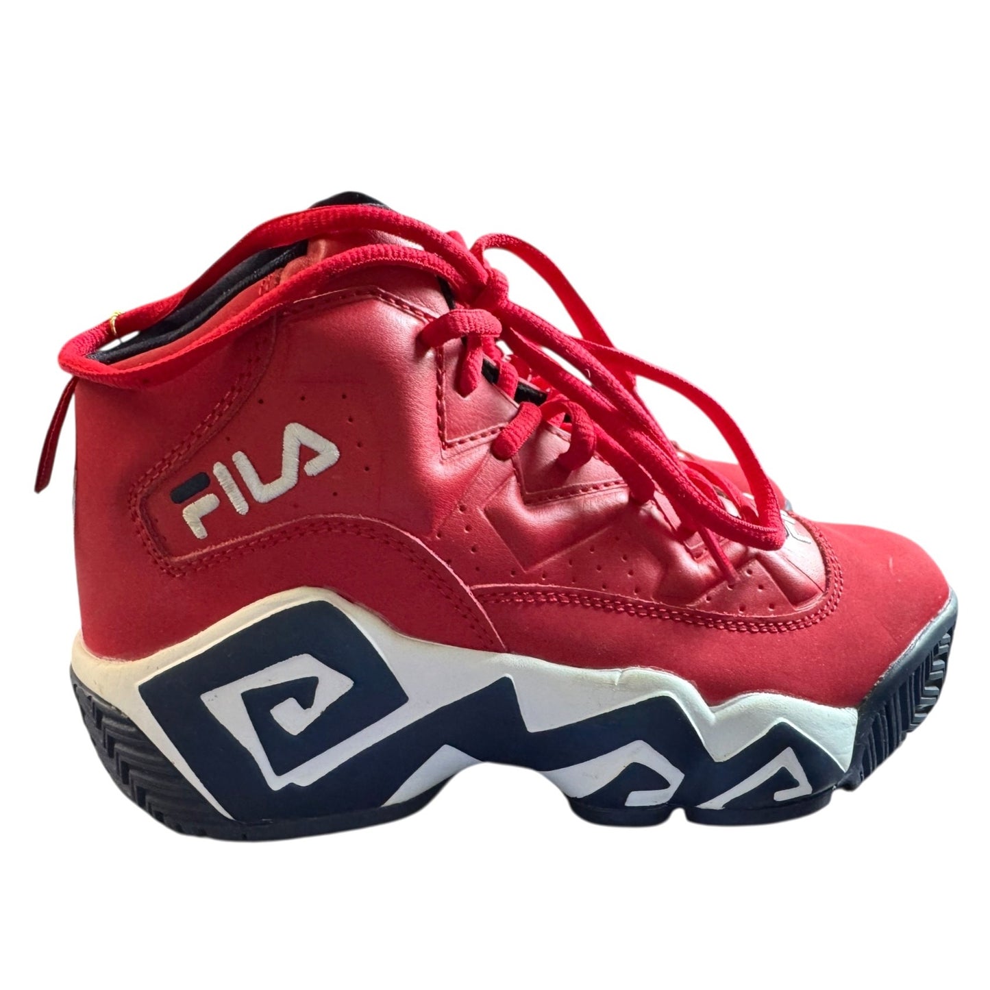 Fila MB Boy's Red & Navy Retro High-Top Basketball Shoes Sz 5.5