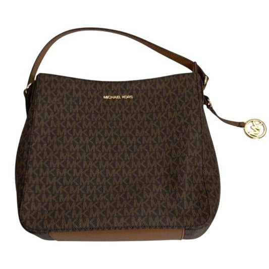 Michael Kors Brown Signature PVC Monogram Shoulder Bag With Adjustable Strap & Gold-Tone Accents