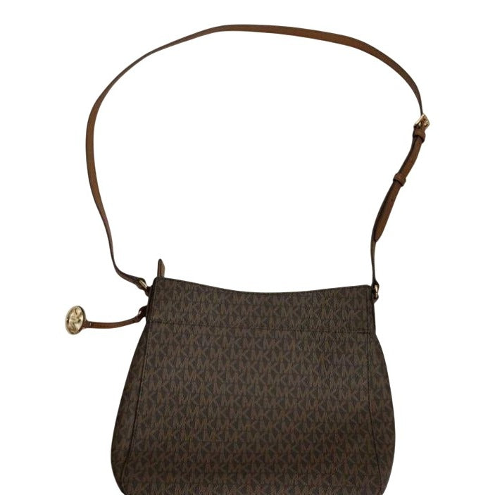 Michael Kors Brown Signature PVC Monogram Shoulder Bag With Adjustable Strap & Gold-Tone Accents
